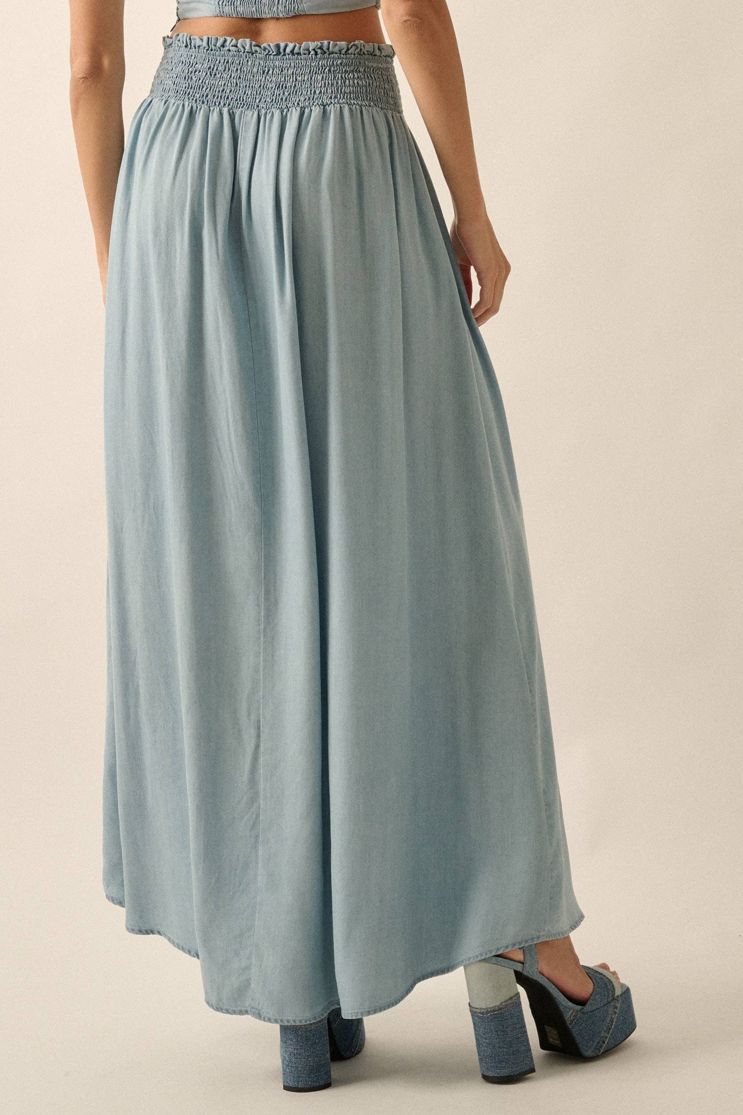 Smocked Button-Front Maxi Skirt