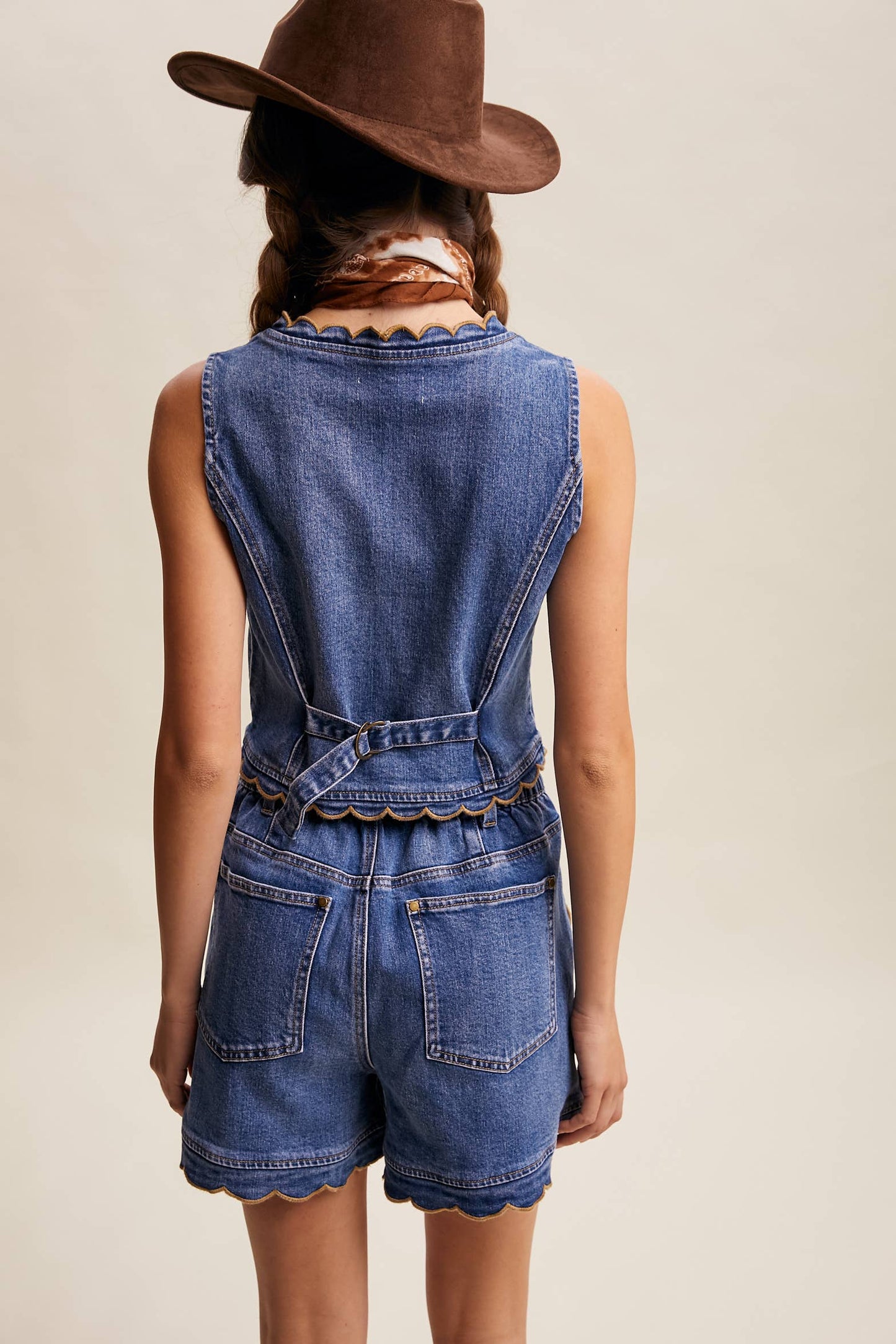 Scallop Button Denim Shorts