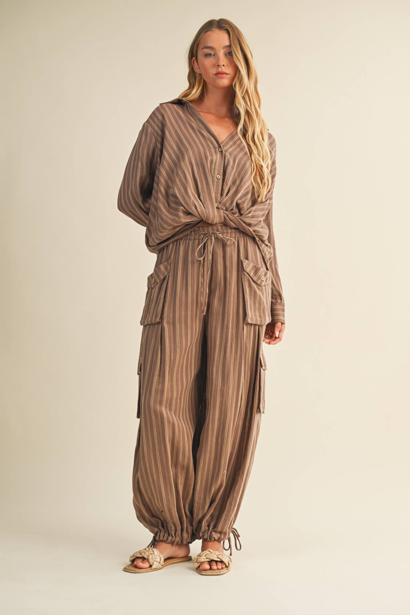 Striped Drawstring Cargo Pant