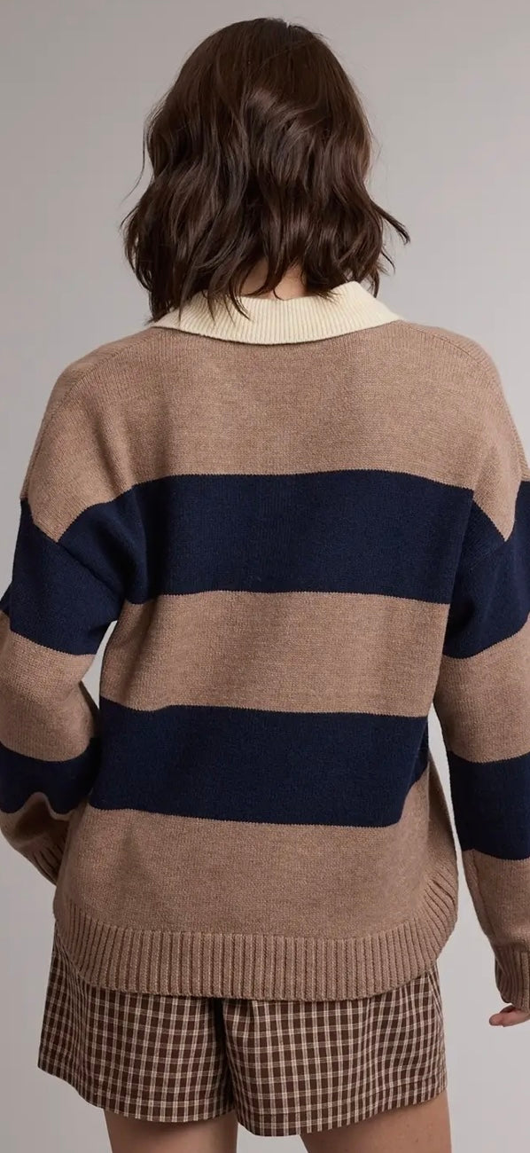 harbor stripe polo sweater