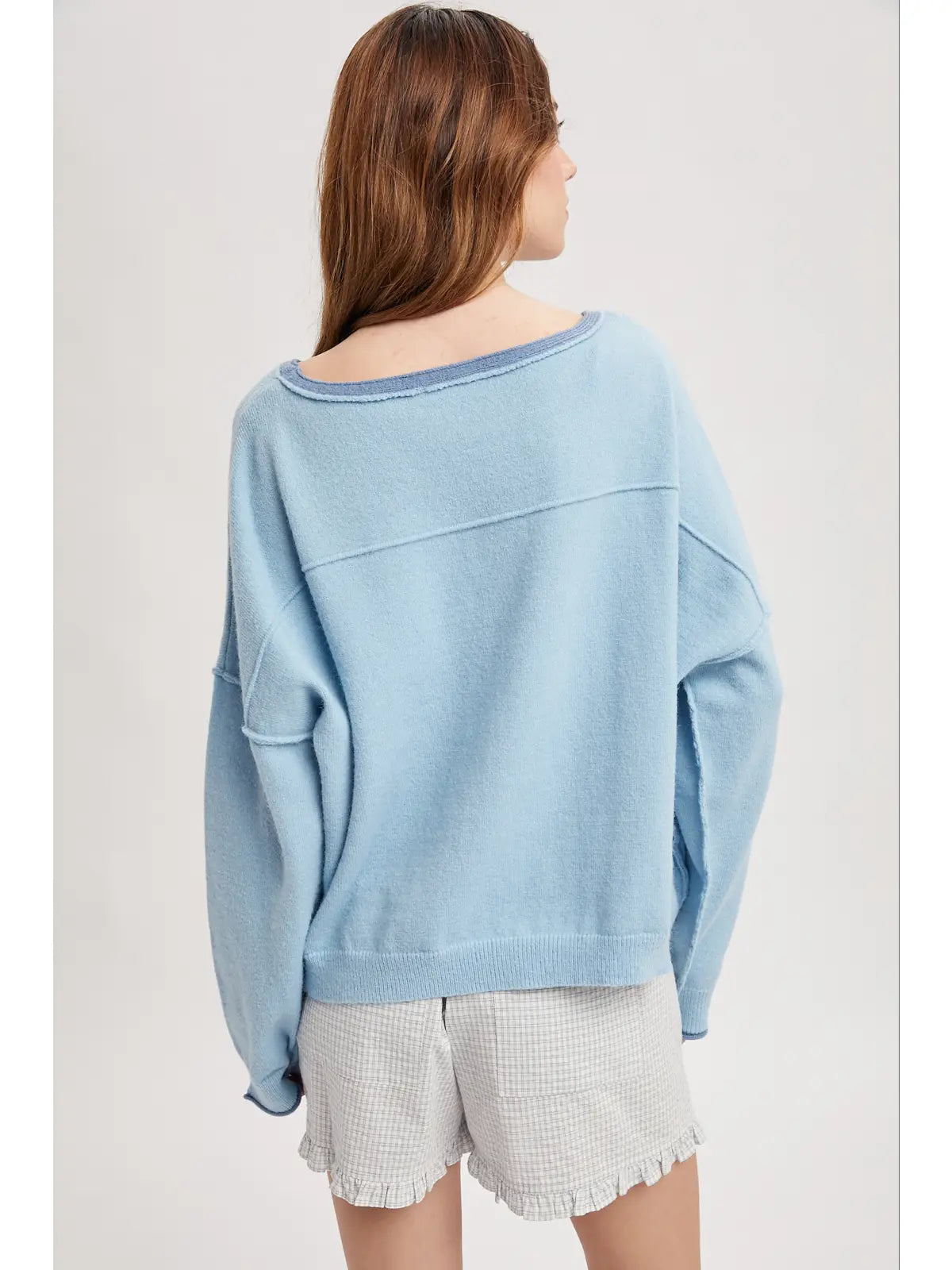 Blue Contrast Boat Neck Sweater