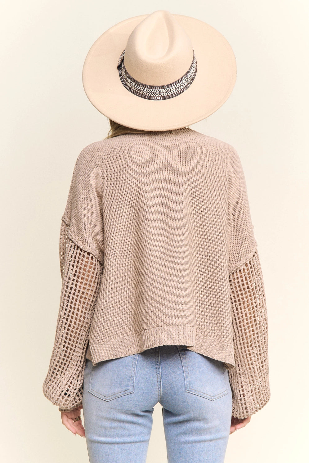 Khaki V-neck Loose Knit Sweater