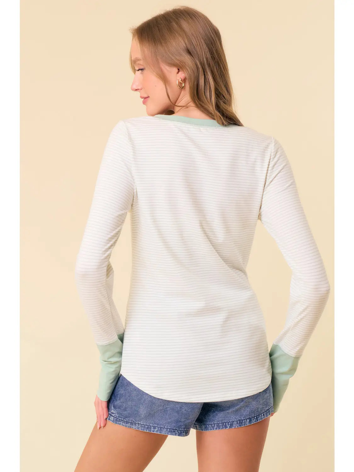 Stripe Long Sleeve Henley Top
