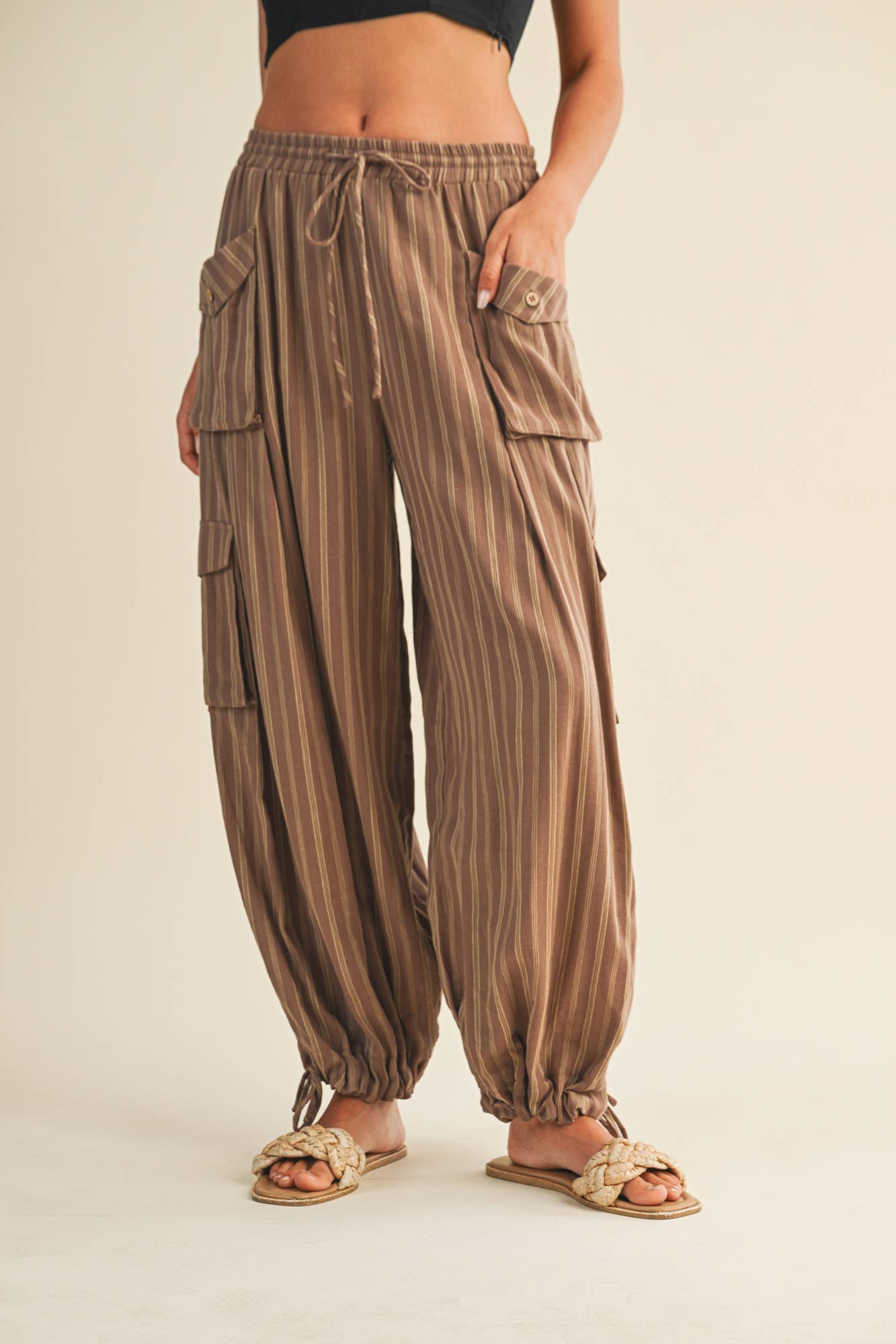 Striped Drawstring Cargo Pant