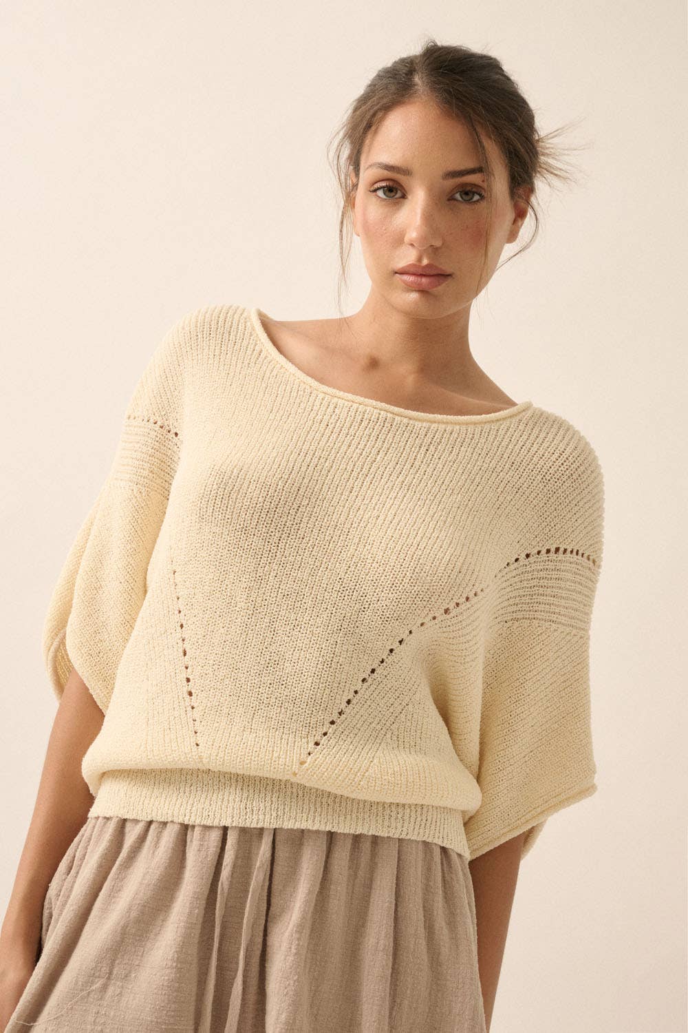 Pointelle Ribbed Knit Sweater