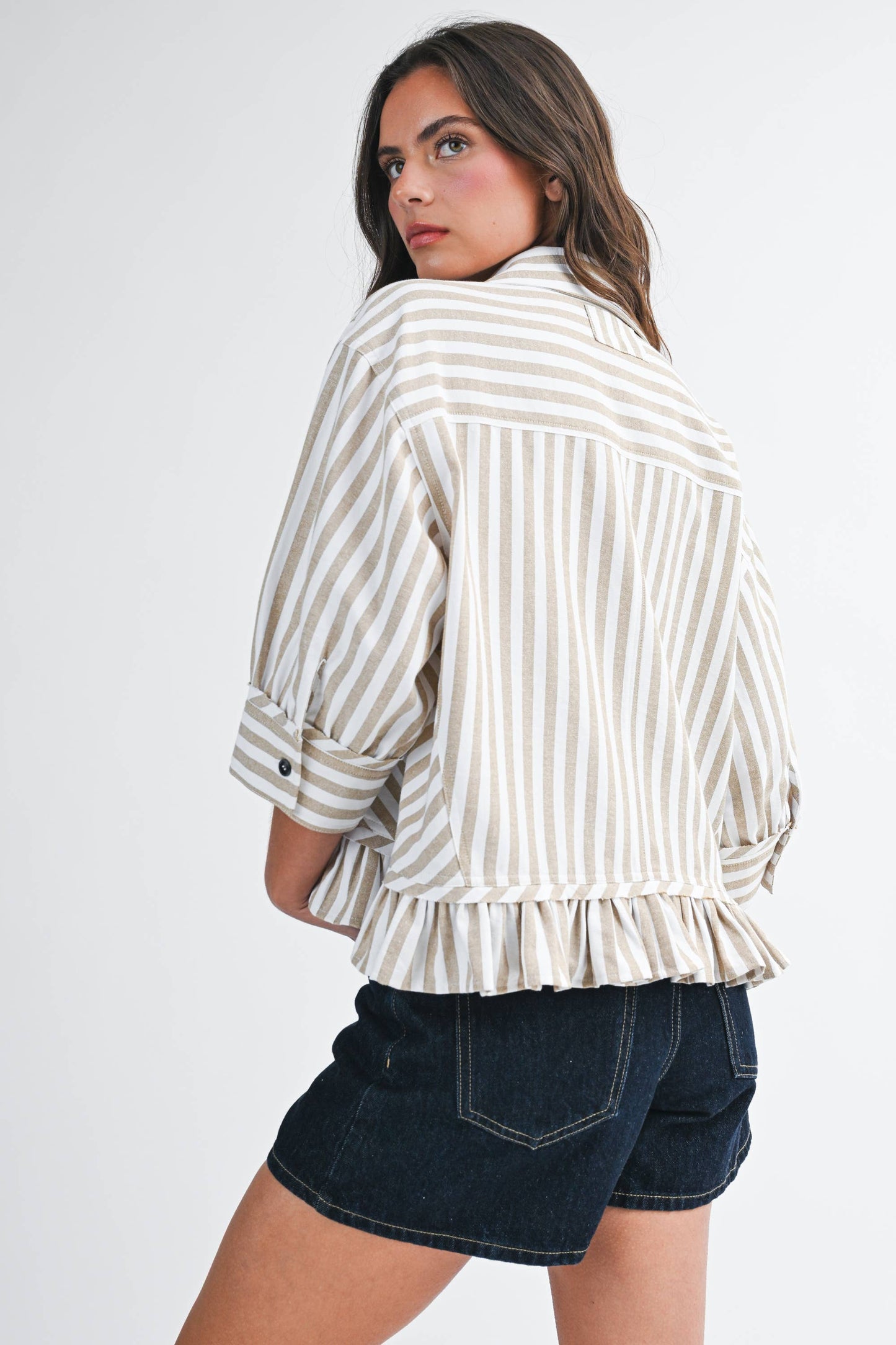 Striped Ruffle Button Down