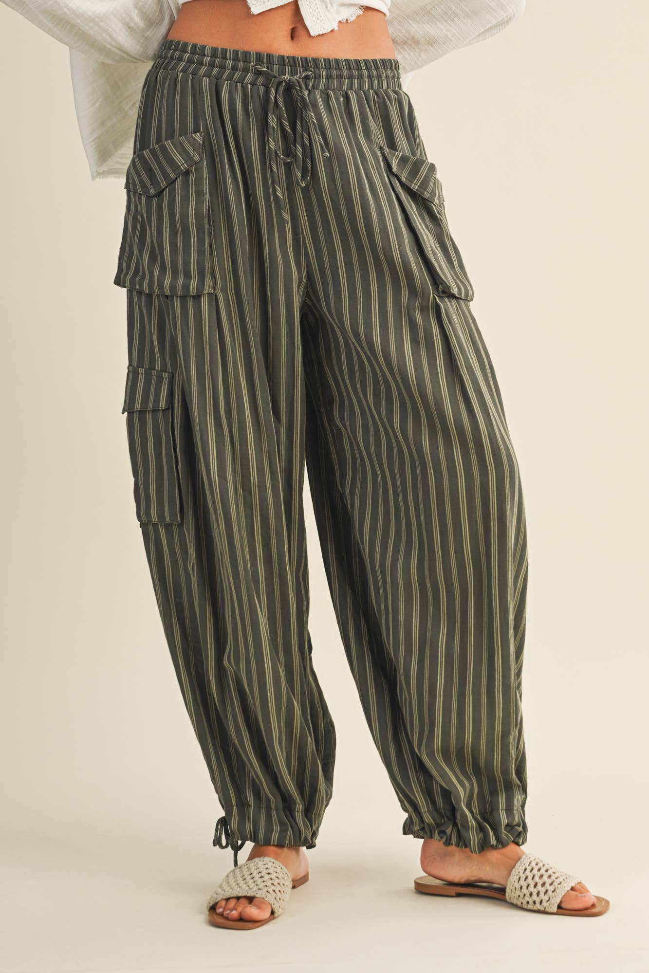 Striped Drawstring Cargo Pant