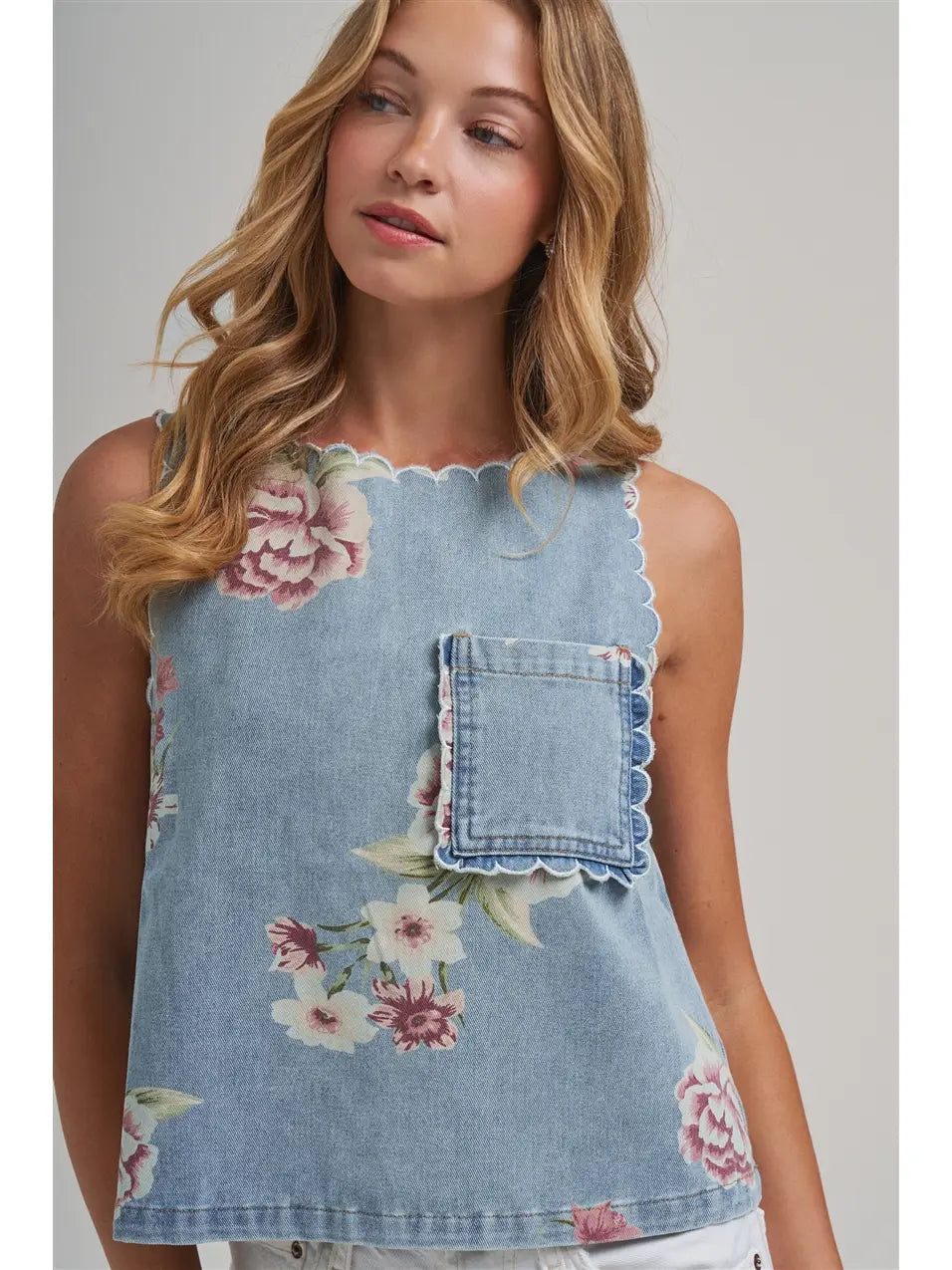Vintage Bloom Denim Tank