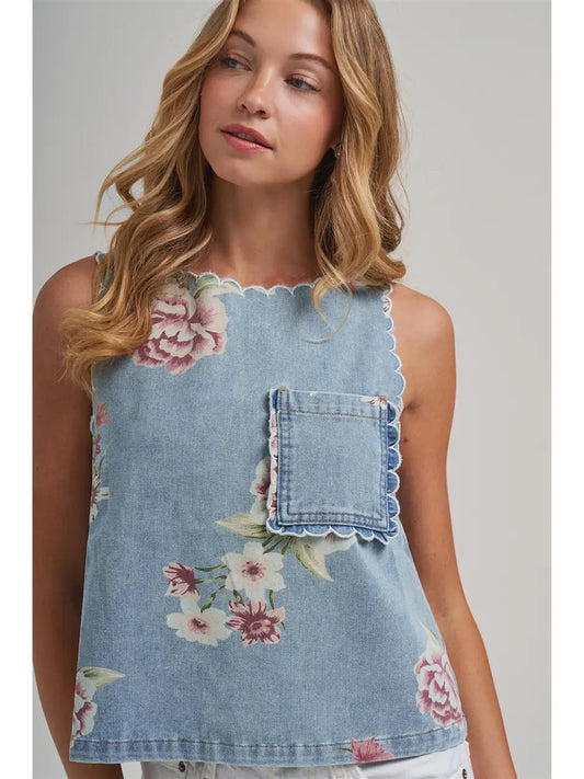 Vintage Bloom Denim Tank