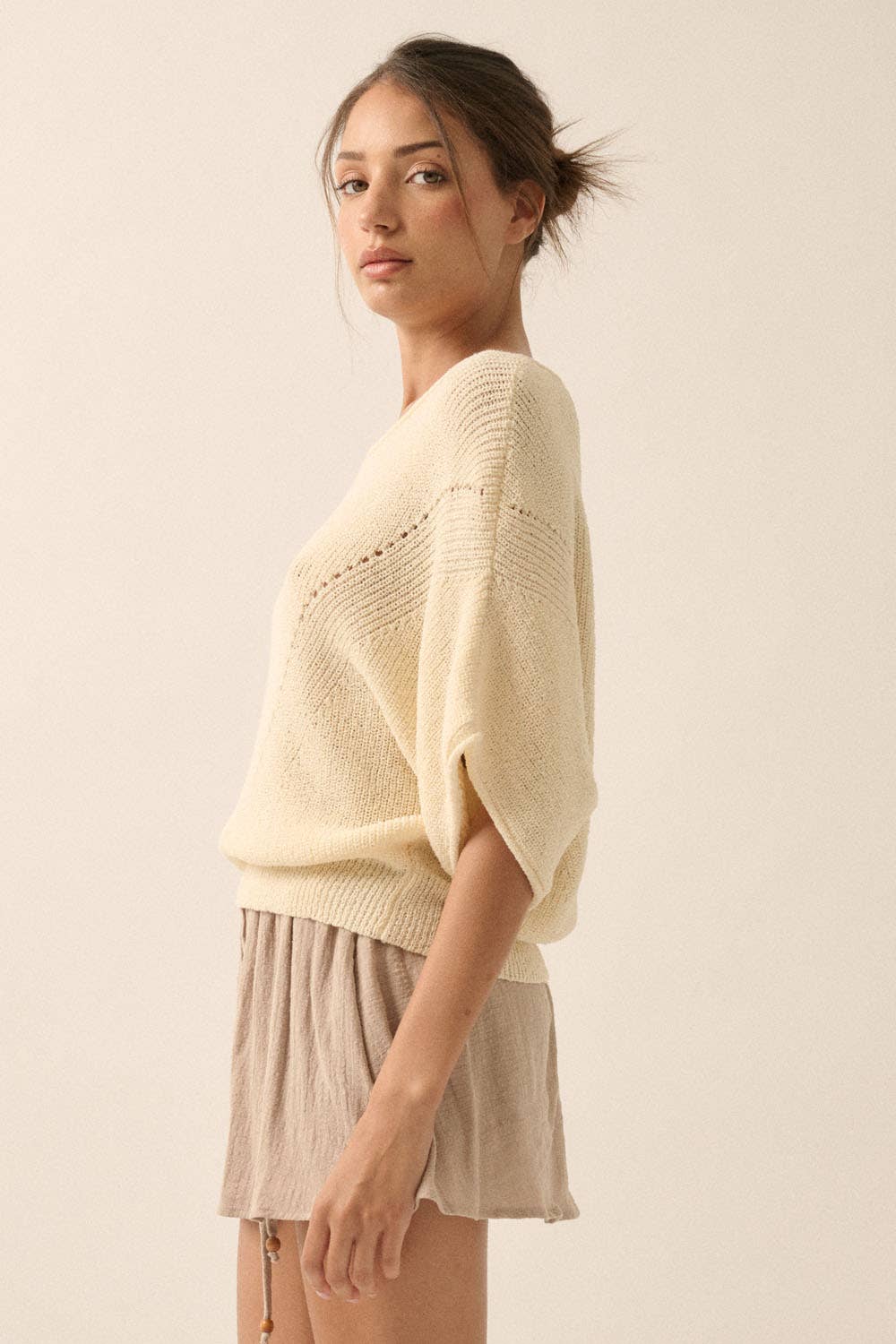 Pointelle Ribbed Knit Sweater