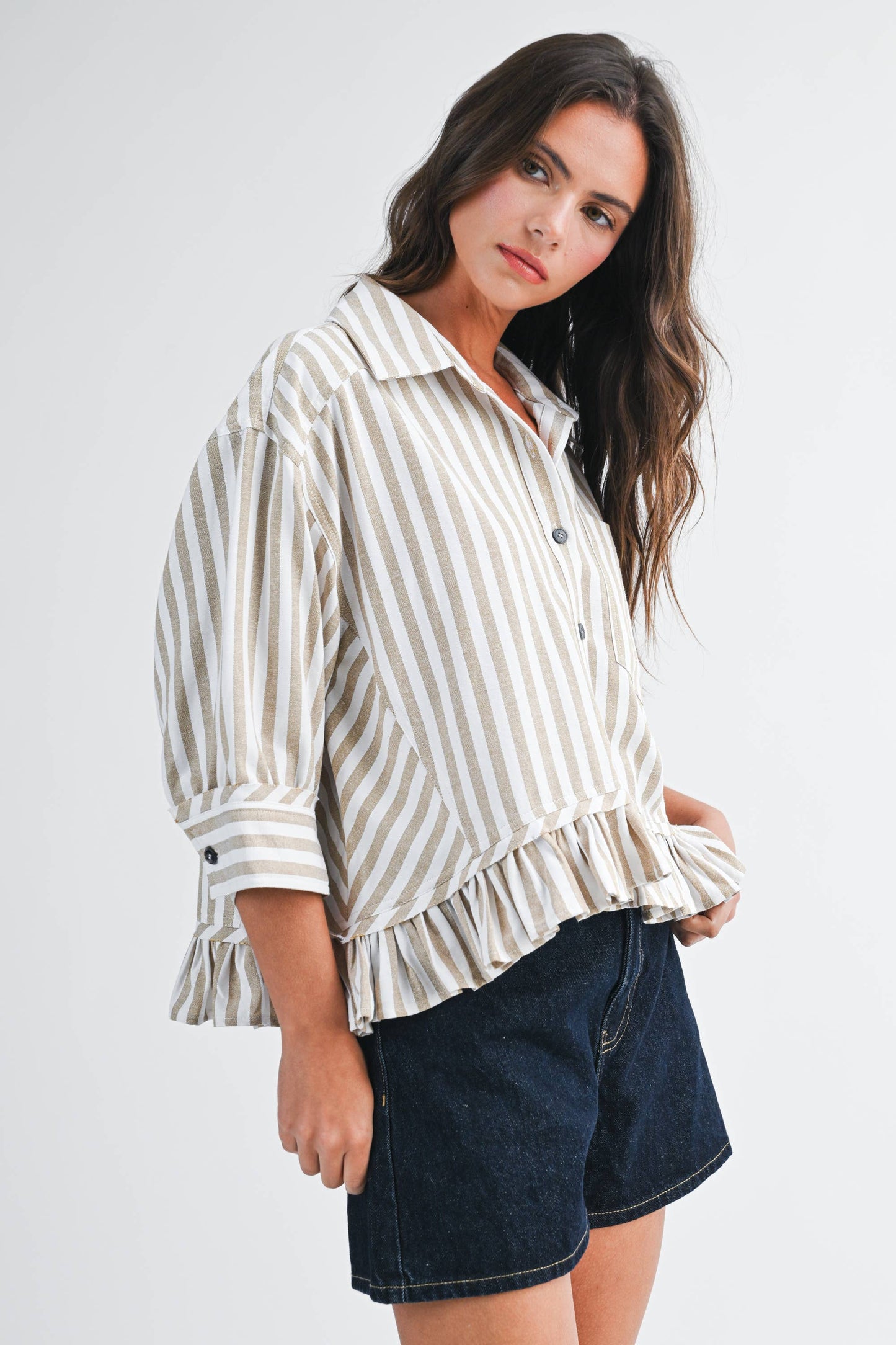 Striped Ruffle Button Down
