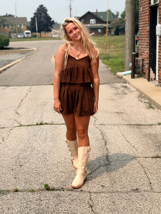 Suede Pleated Coco Shorts