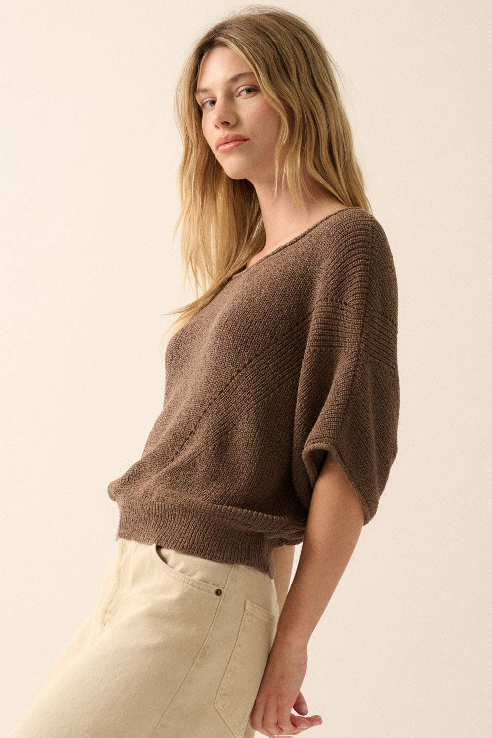 Pointelle Ribbed Knit Sweater