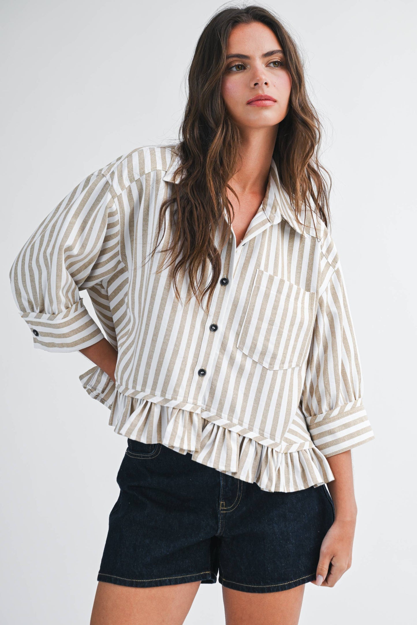 Striped Ruffle Button Down