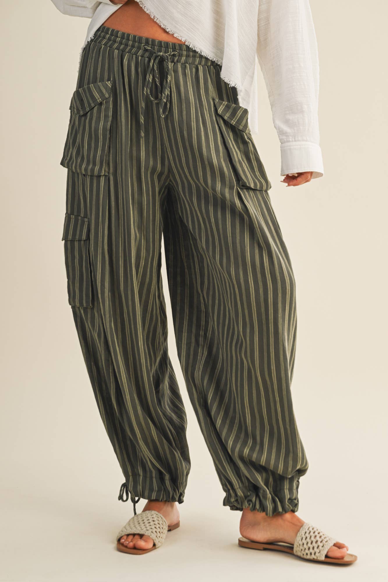 Striped Drawstring Cargo Pant