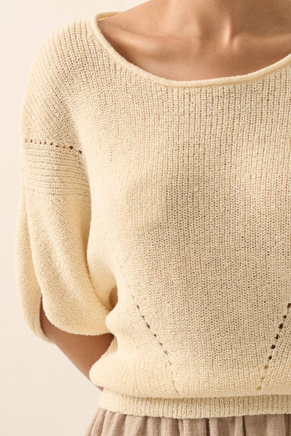 Pointelle Ribbed Knit Sweater