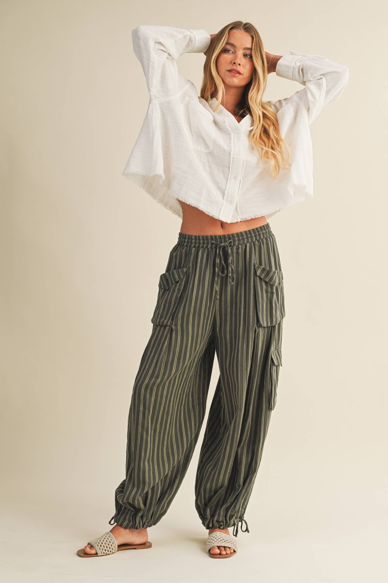 Striped Drawstring Cargo Pant