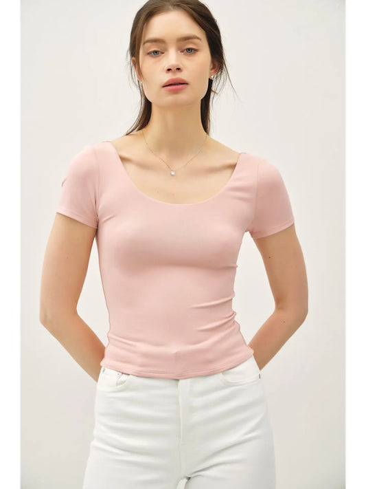 scoop neck short sleeve basic | rose