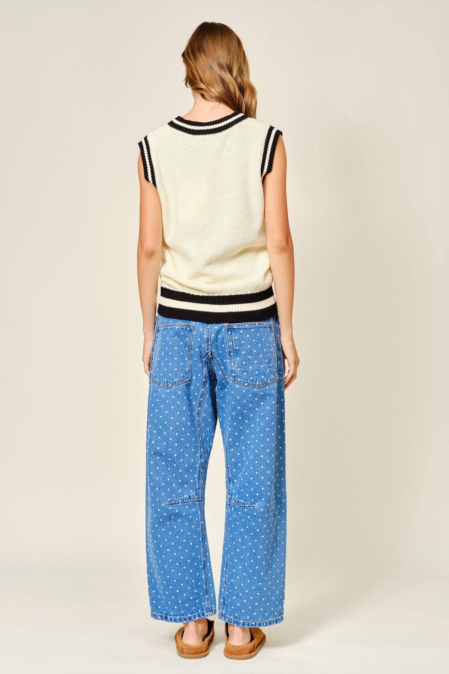 Polka Dot Denim Barrel Jeans