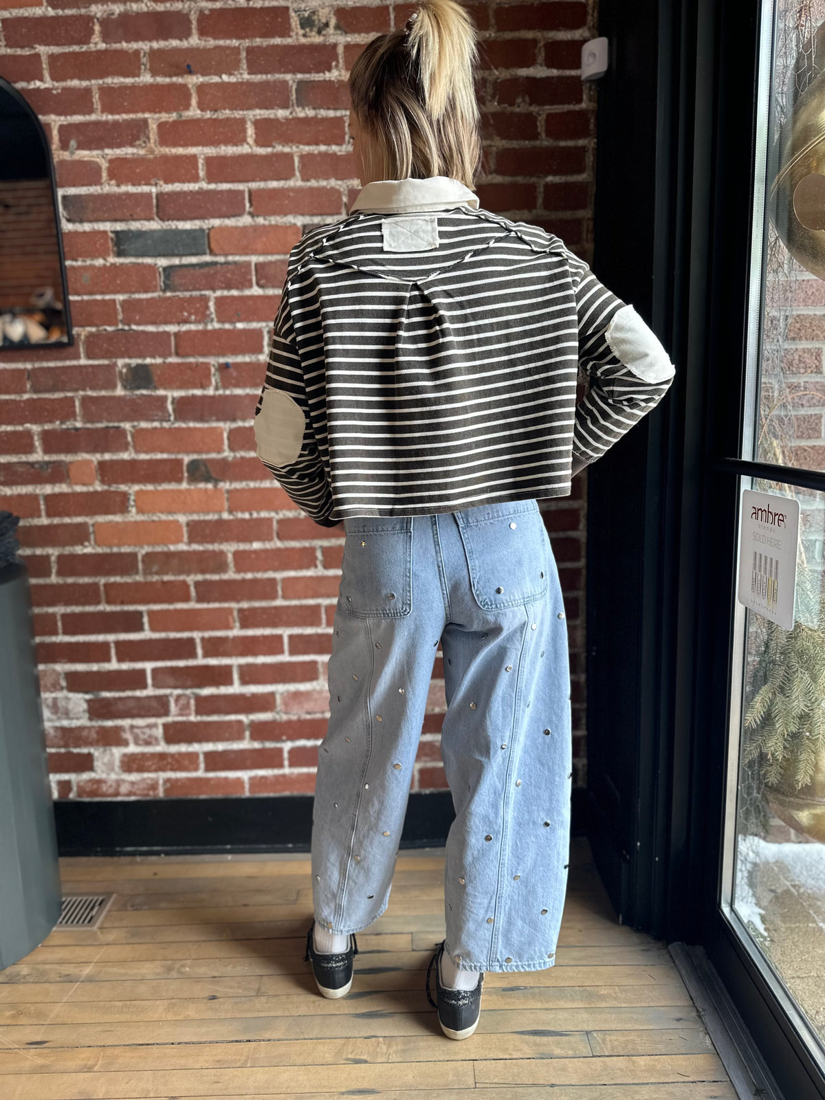 Studded Barrel Denim Pants