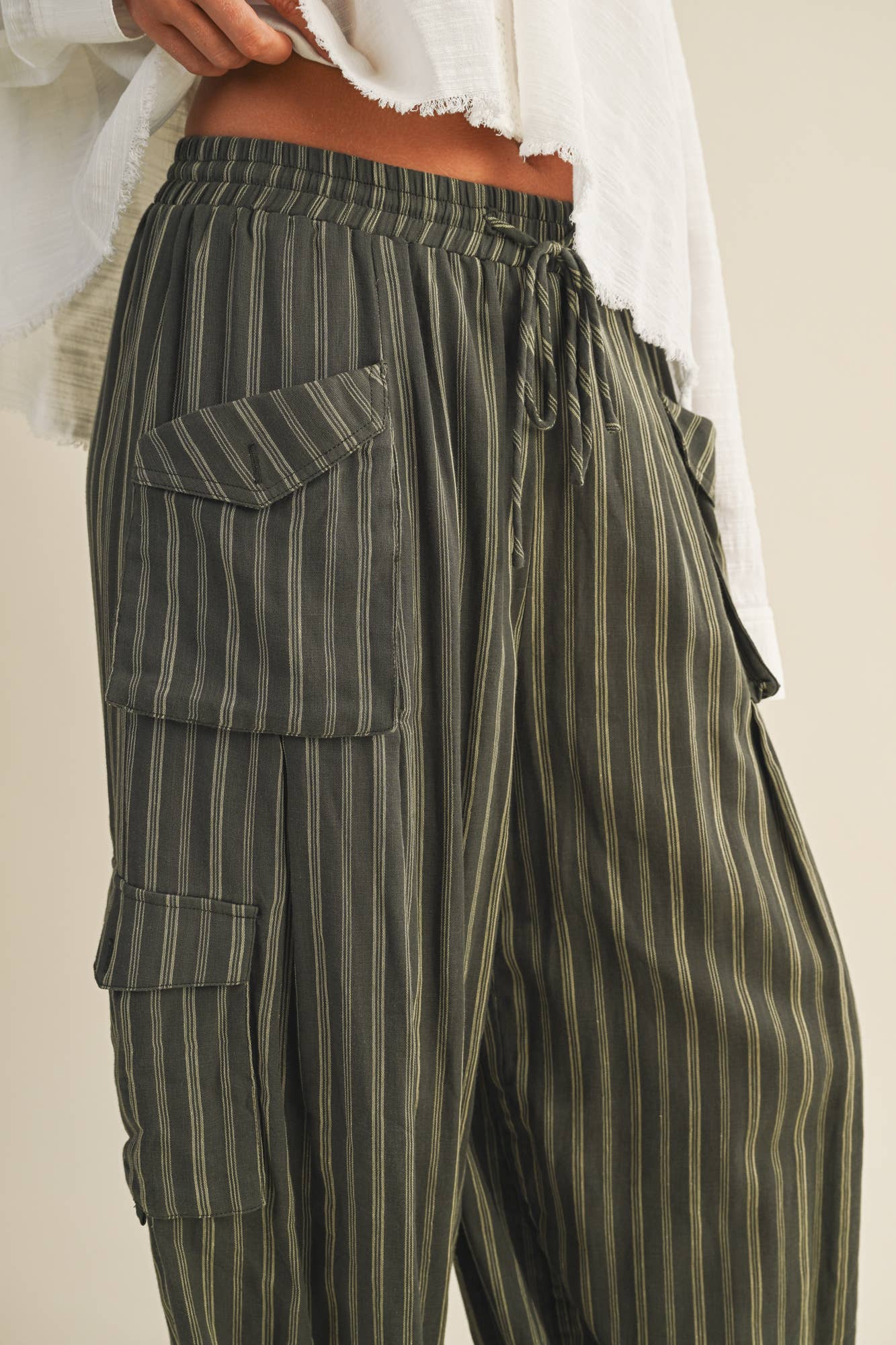 Striped Drawstring Cargo Pant
