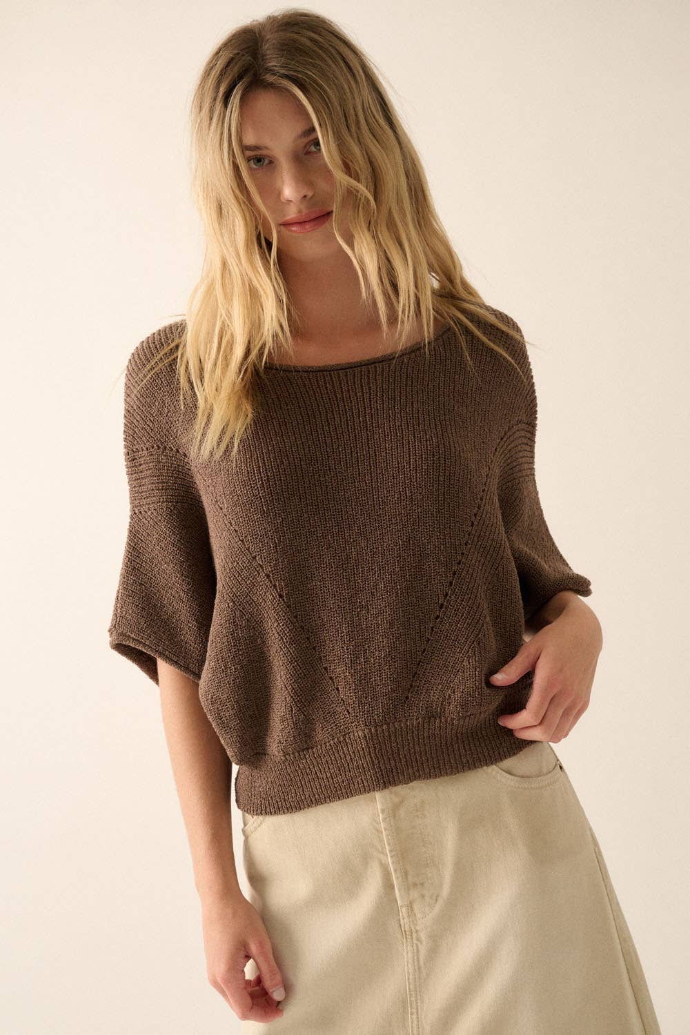 Pointelle Ribbed Knit Sweater