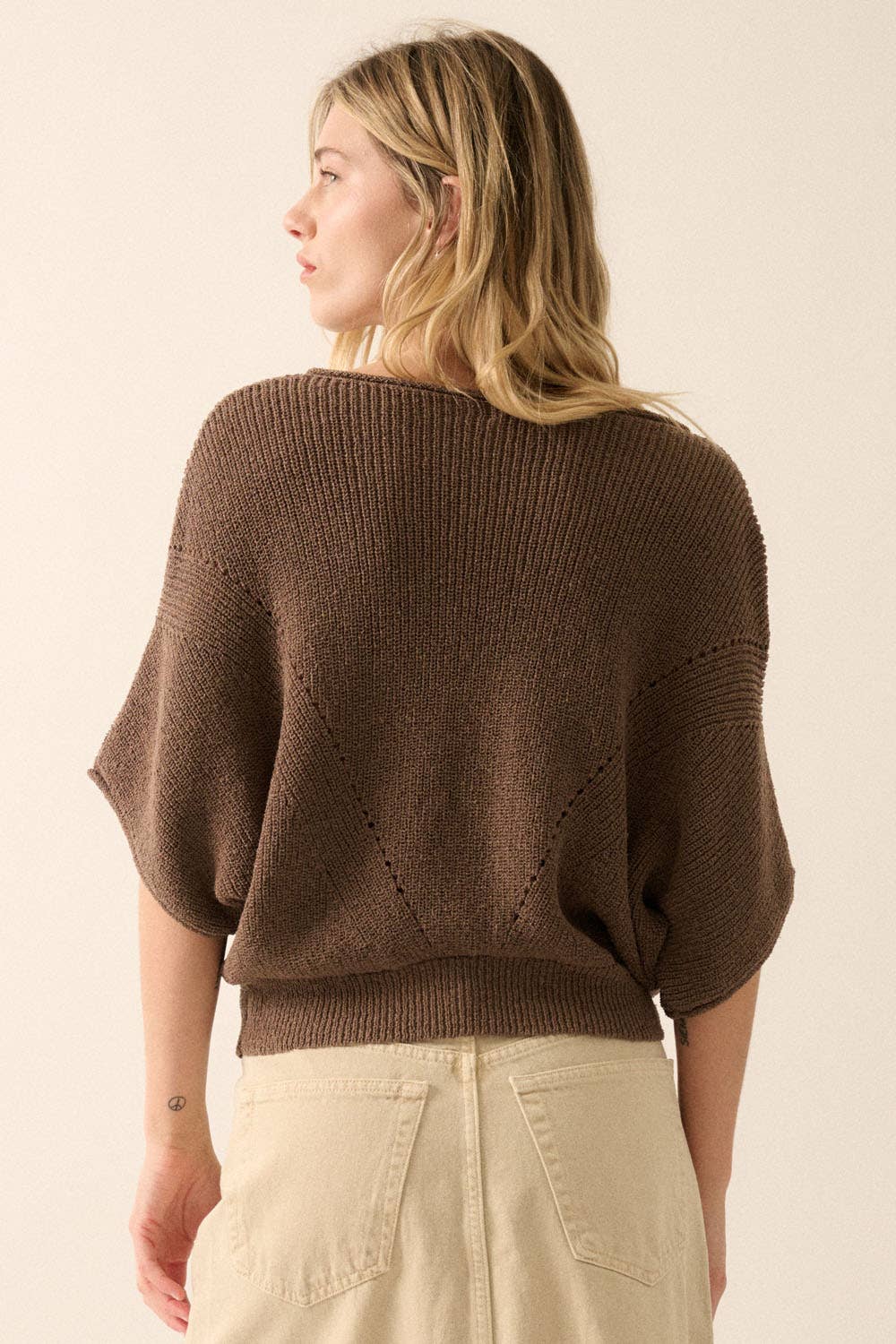 Pointelle Ribbed Knit Sweater
