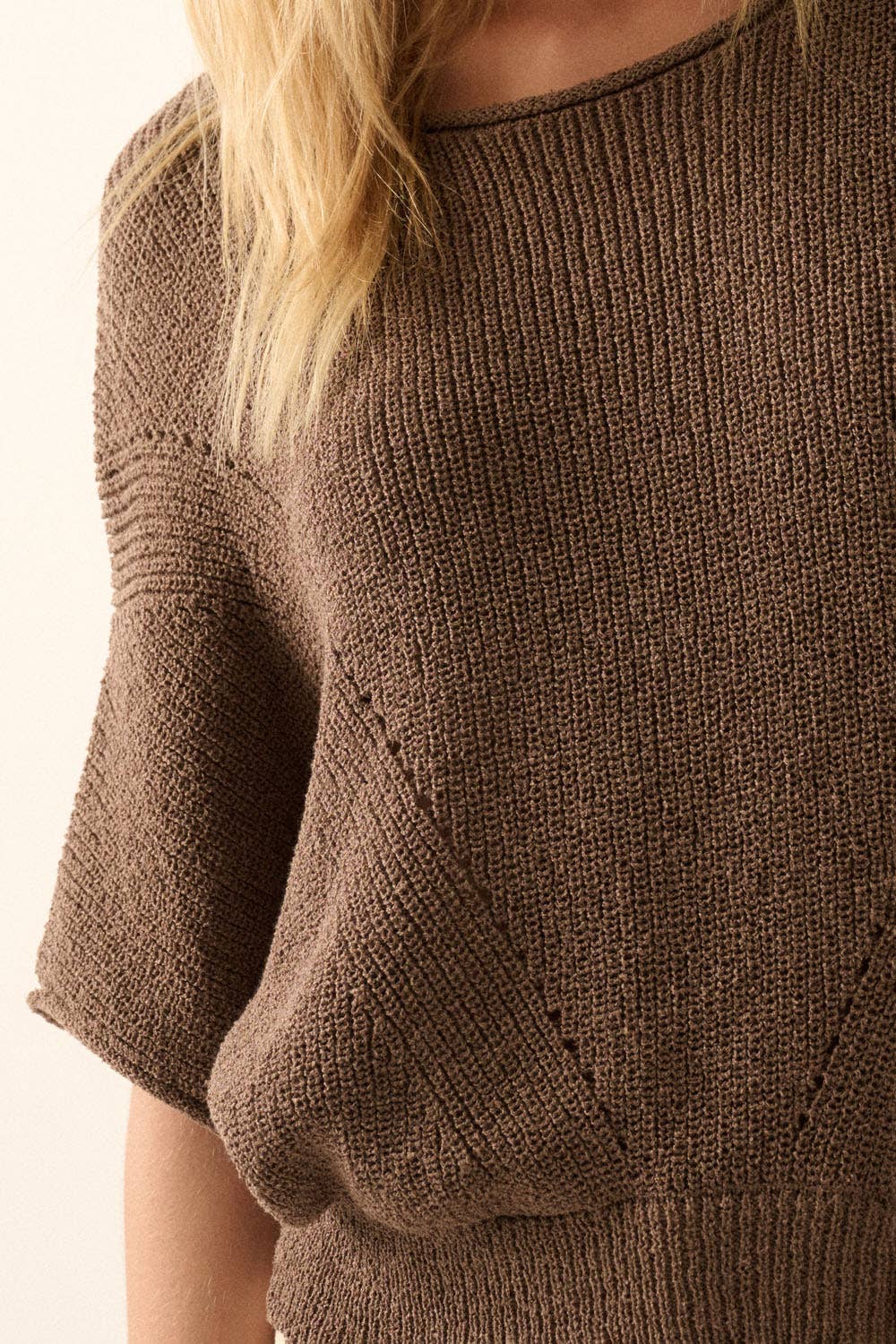 Pointelle Ribbed Knit Sweater