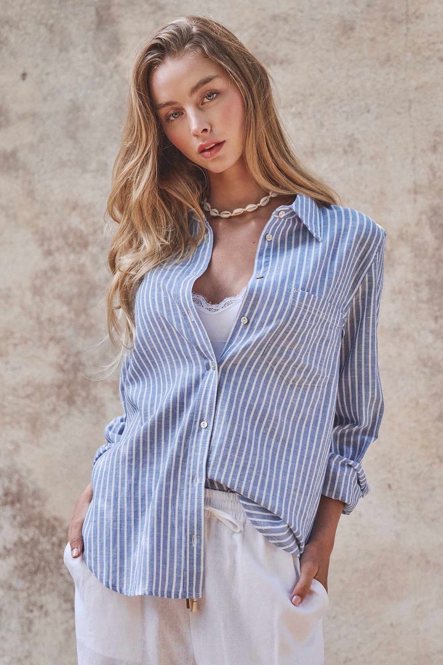 Coastal Striped Linen Button Down
