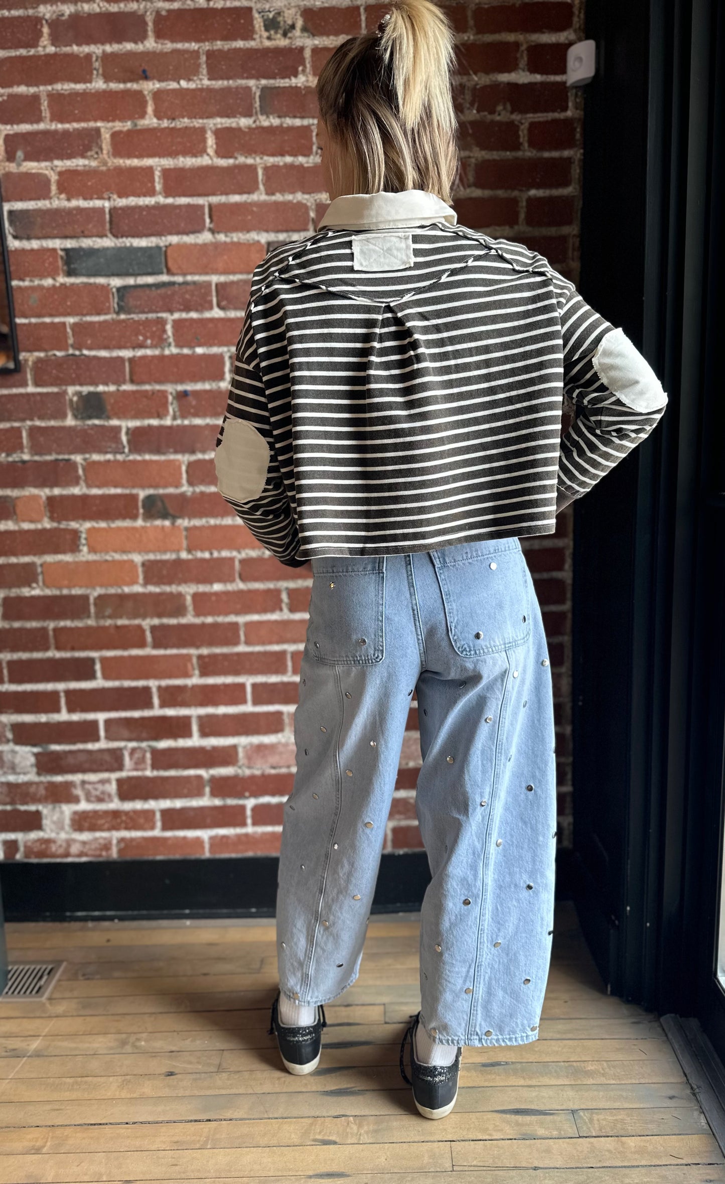 Studded Barrel Denim Pants