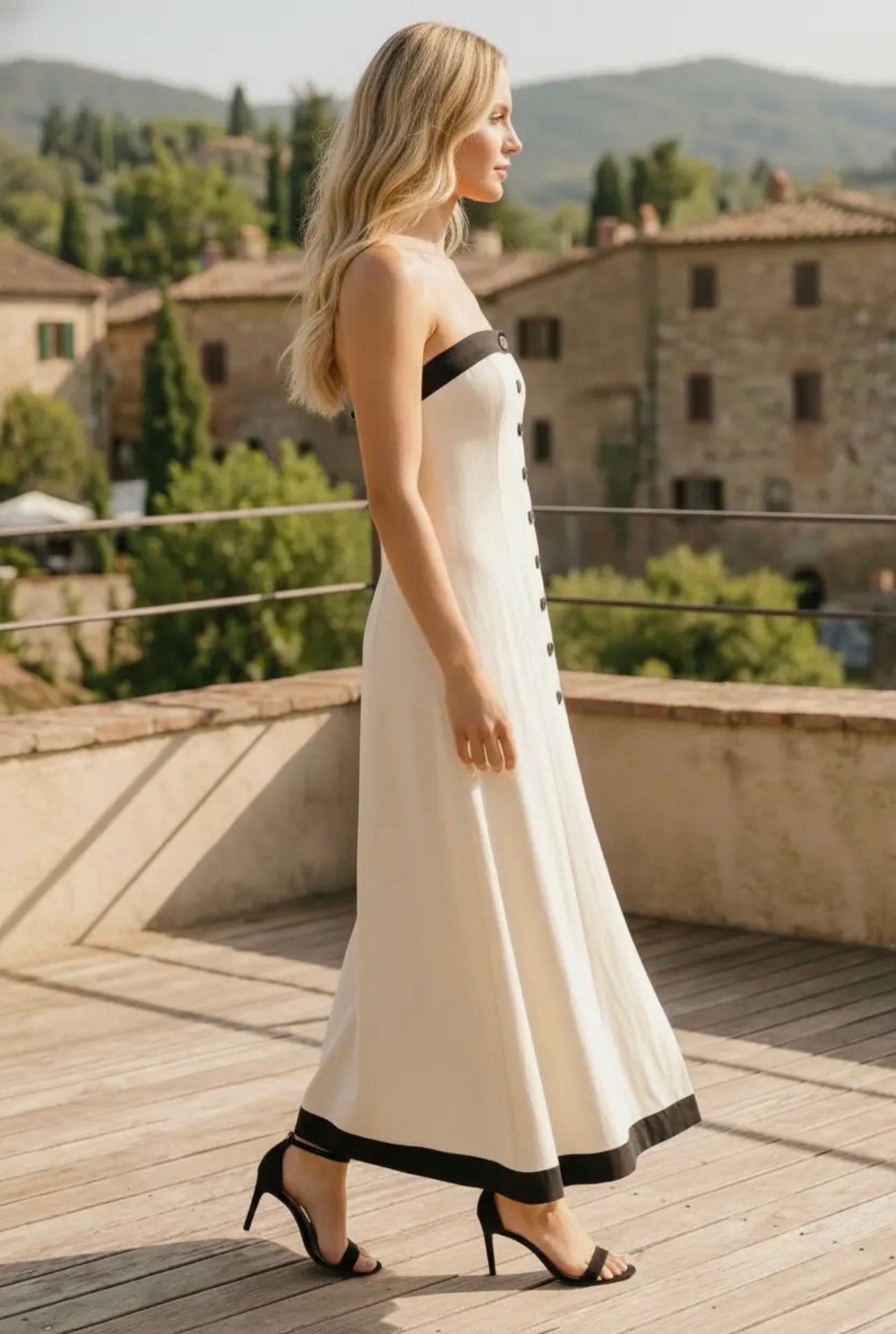 Linen strapless midi dress