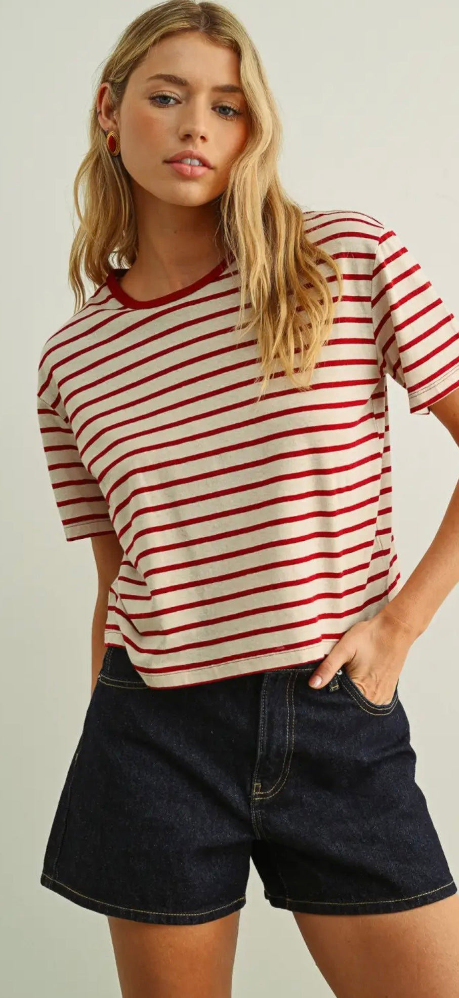 Cherry Striped Ringer Tee