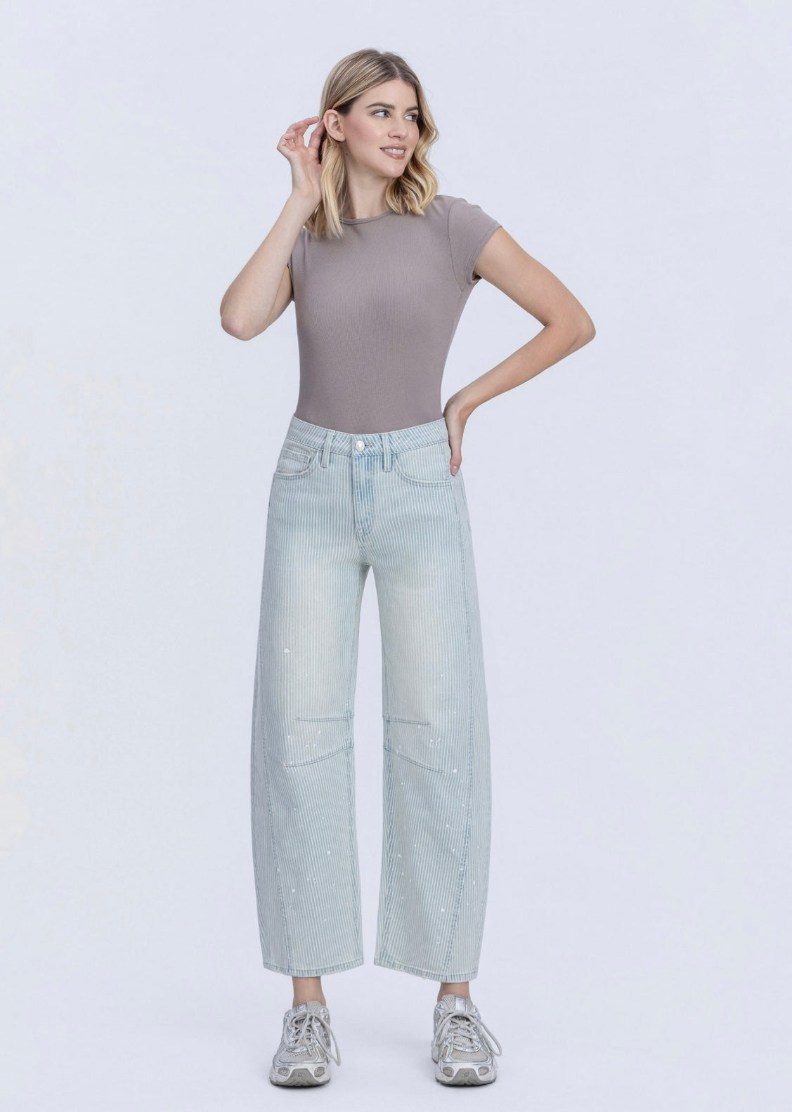 Playful high rise barrel denim