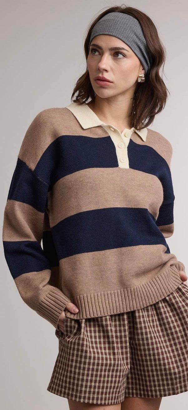 harbor stripe polo sweater