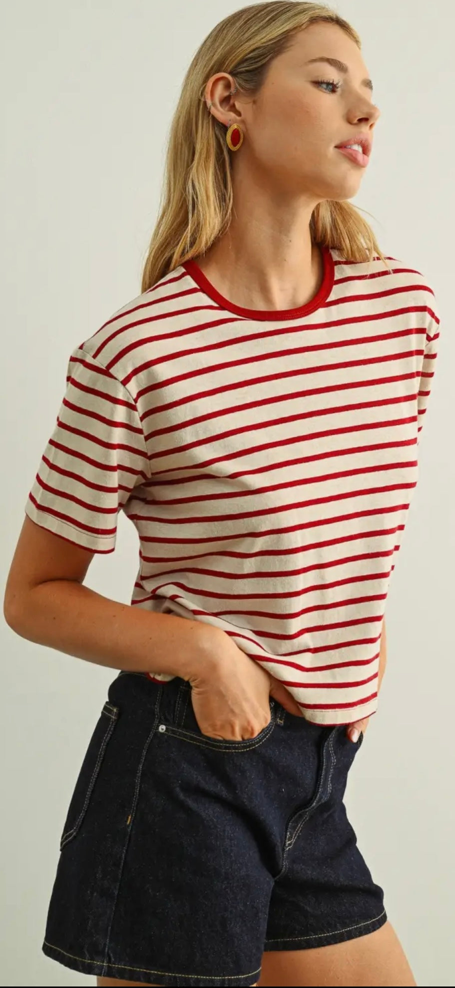 Cherry Striped Ringer Tee