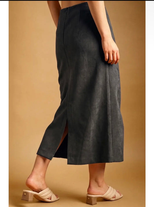 Midnight Suede Midi Skirt