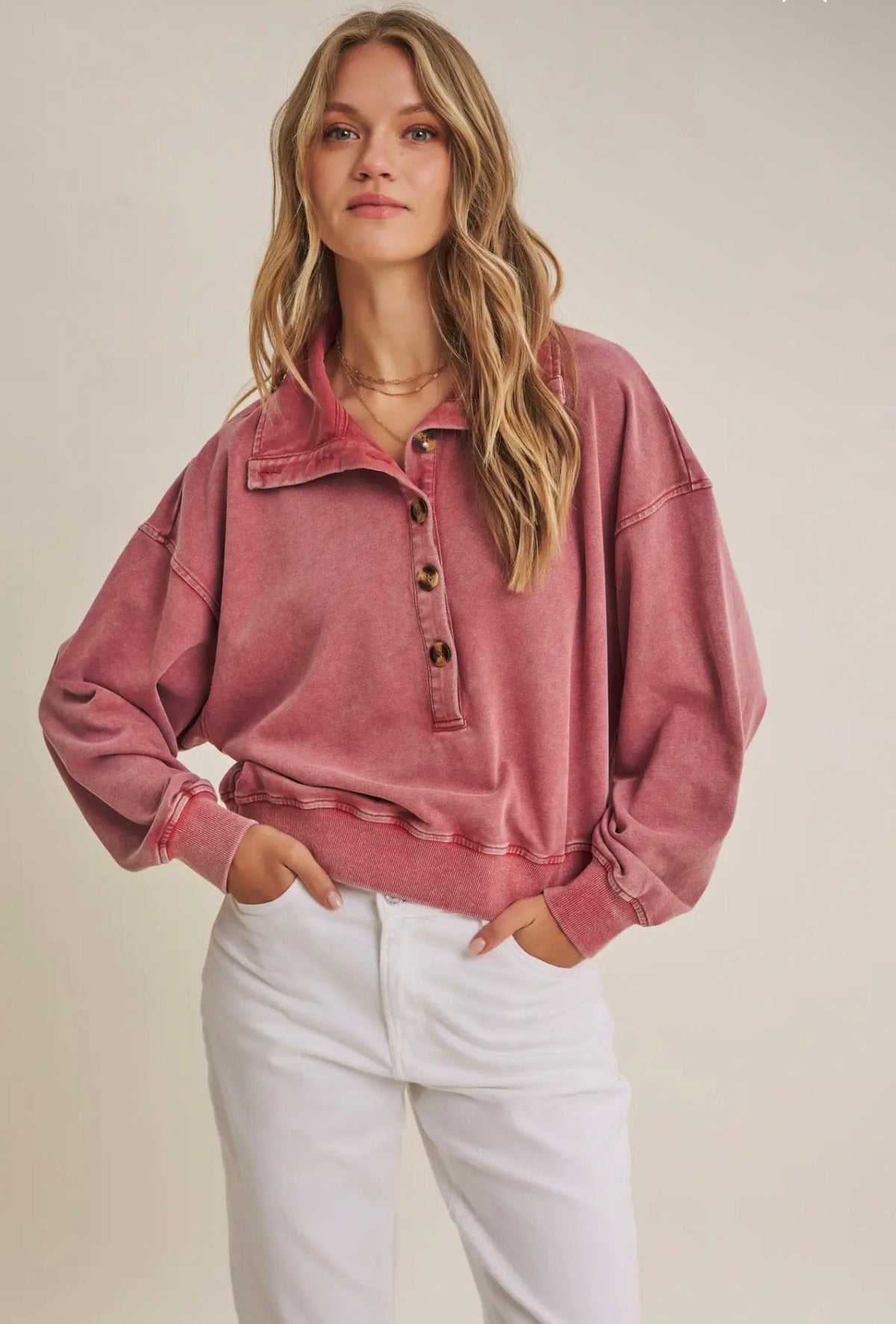 Rose Button Pullover