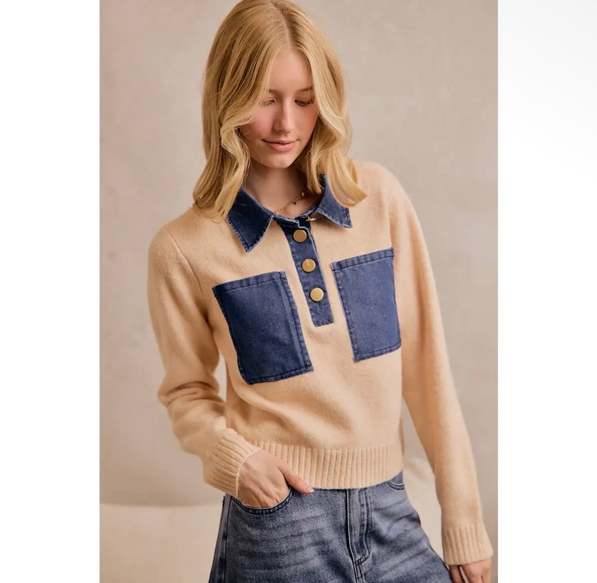 Collins Denim Detail Sweater
