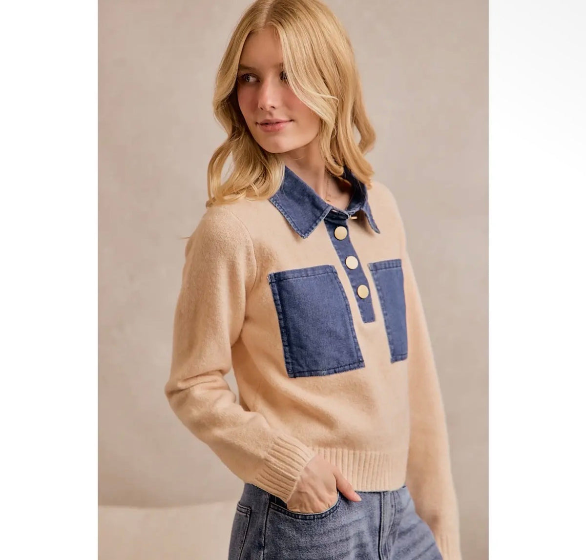 Collins Denim Detail Sweater