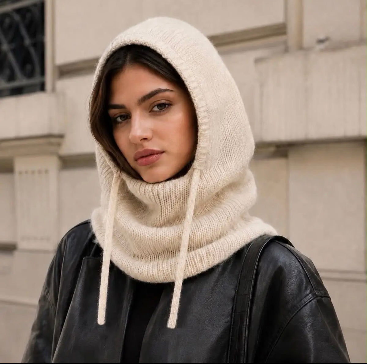Cozy Edit Knit Hooded Scarf