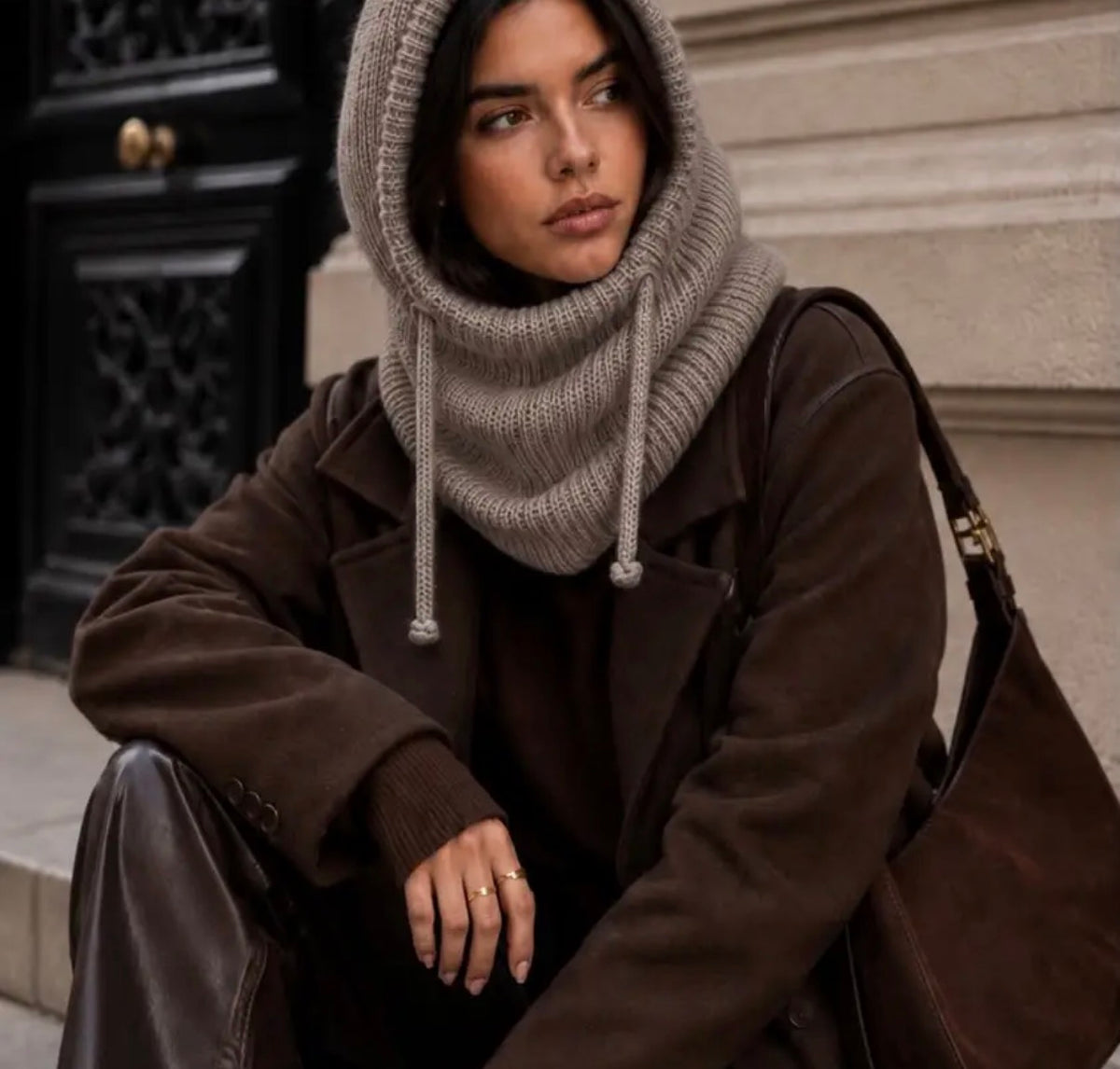 Cozy Edit Knit Hooded Scarf