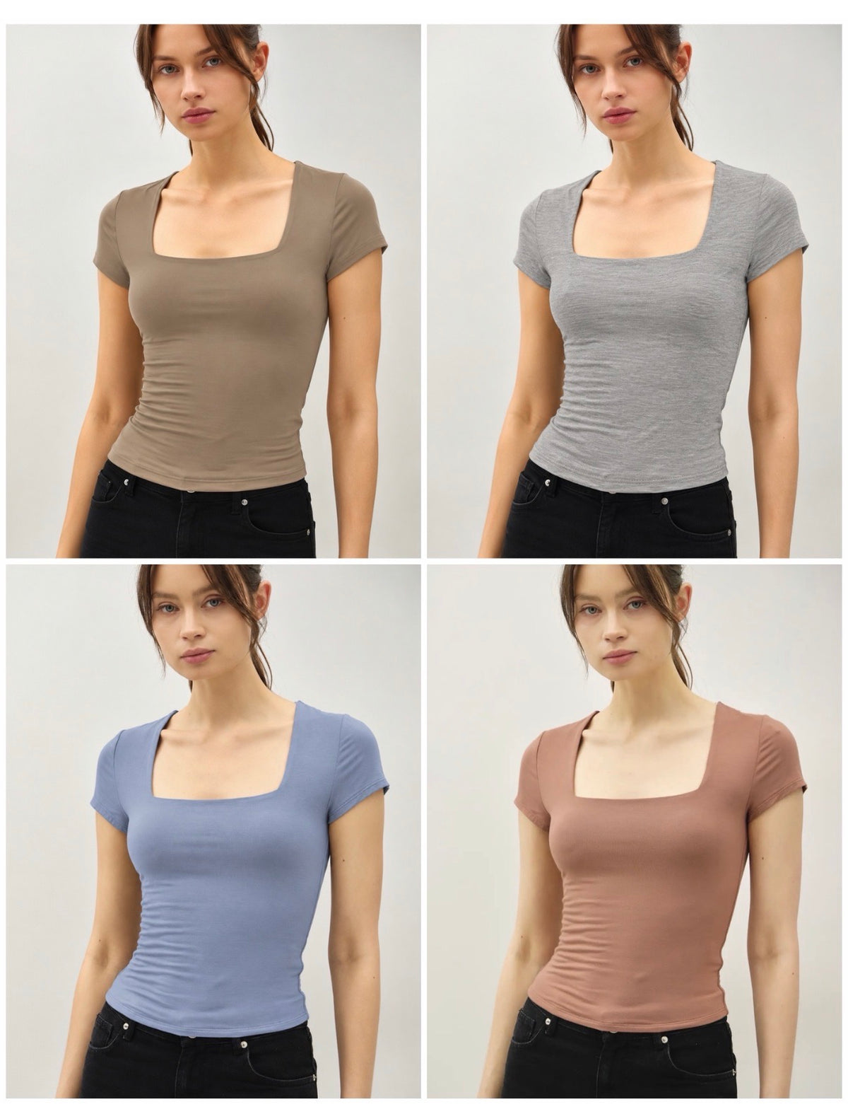 Square Neck Basic Short Sleeve