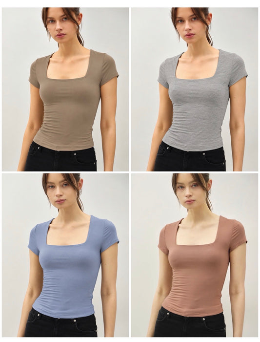 Square Neck Basic Short Sleeve