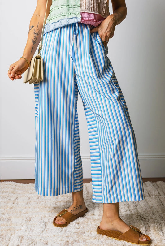 Blue Striped Wide Leg Pant