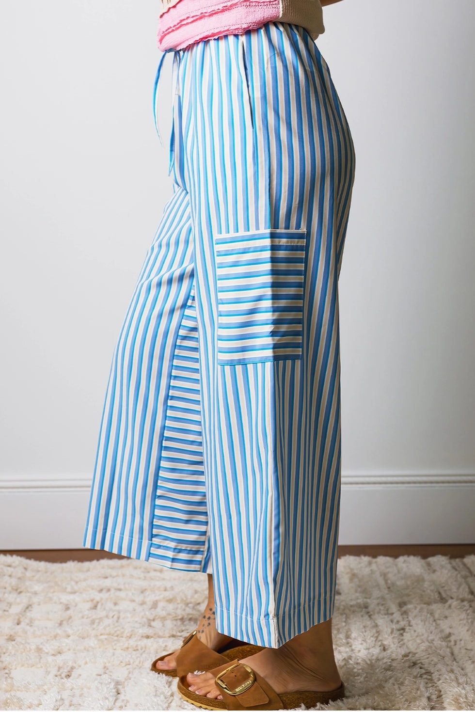 Blue Striped Wide Leg Pant
