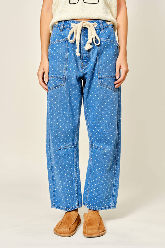 Polka Dot Denim Barrel Jeans