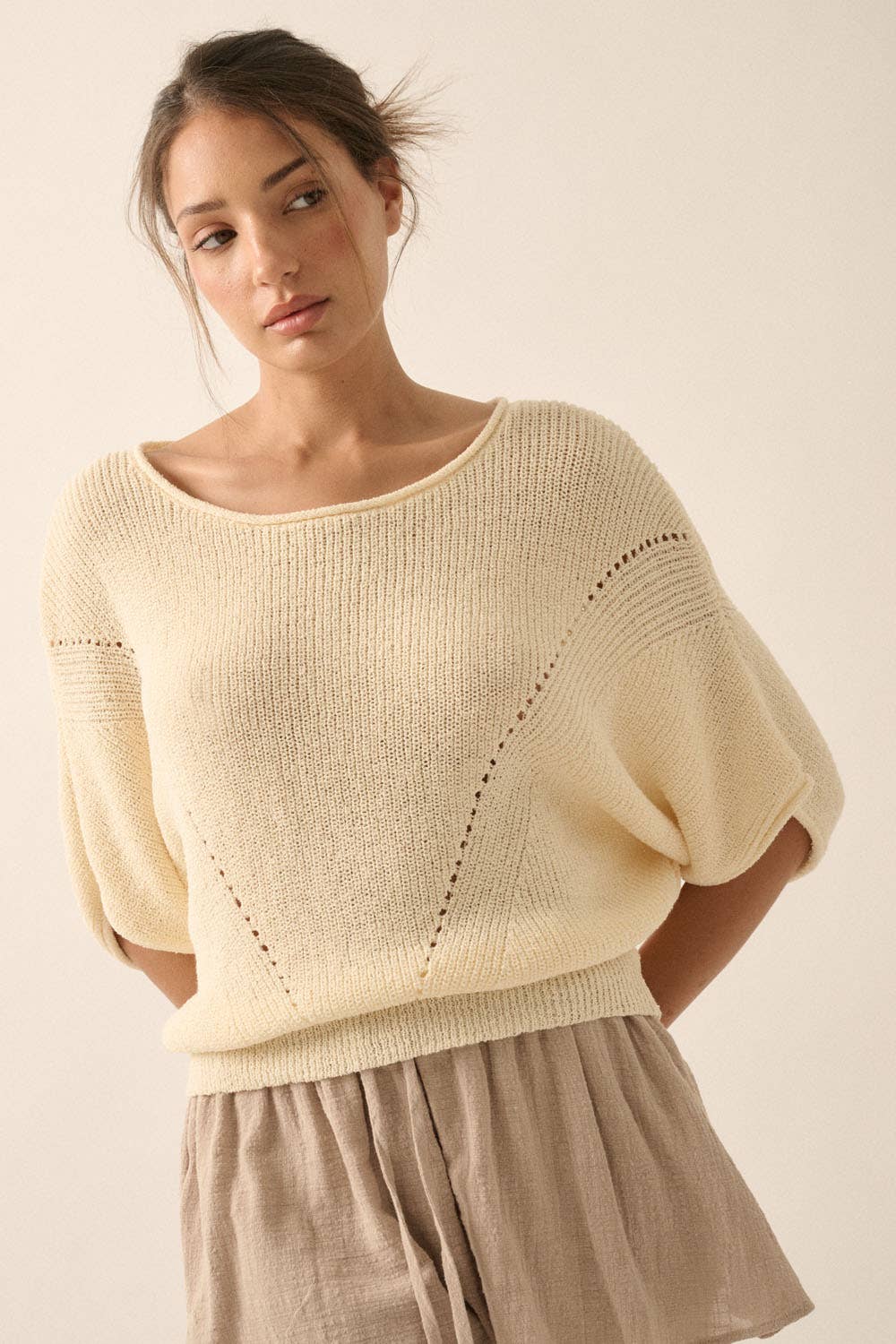 Pointelle Ribbed Knit Sweater
