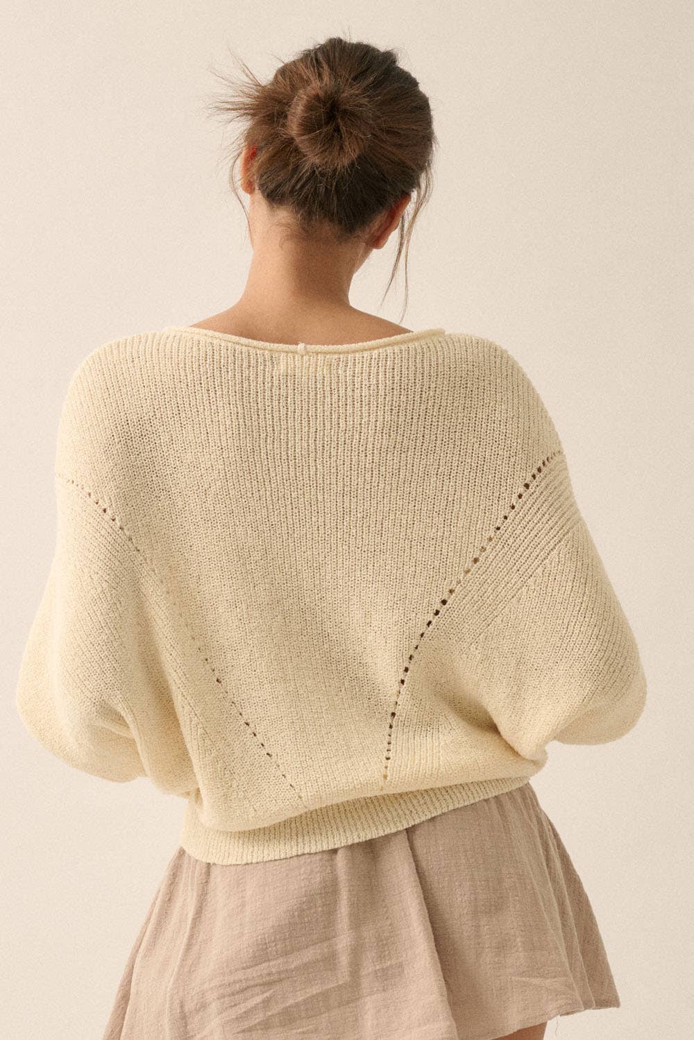 Pointelle Ribbed Knit Sweater