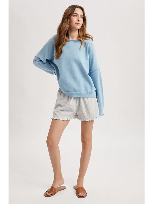 Blue Contrast Boat Neck Sweater