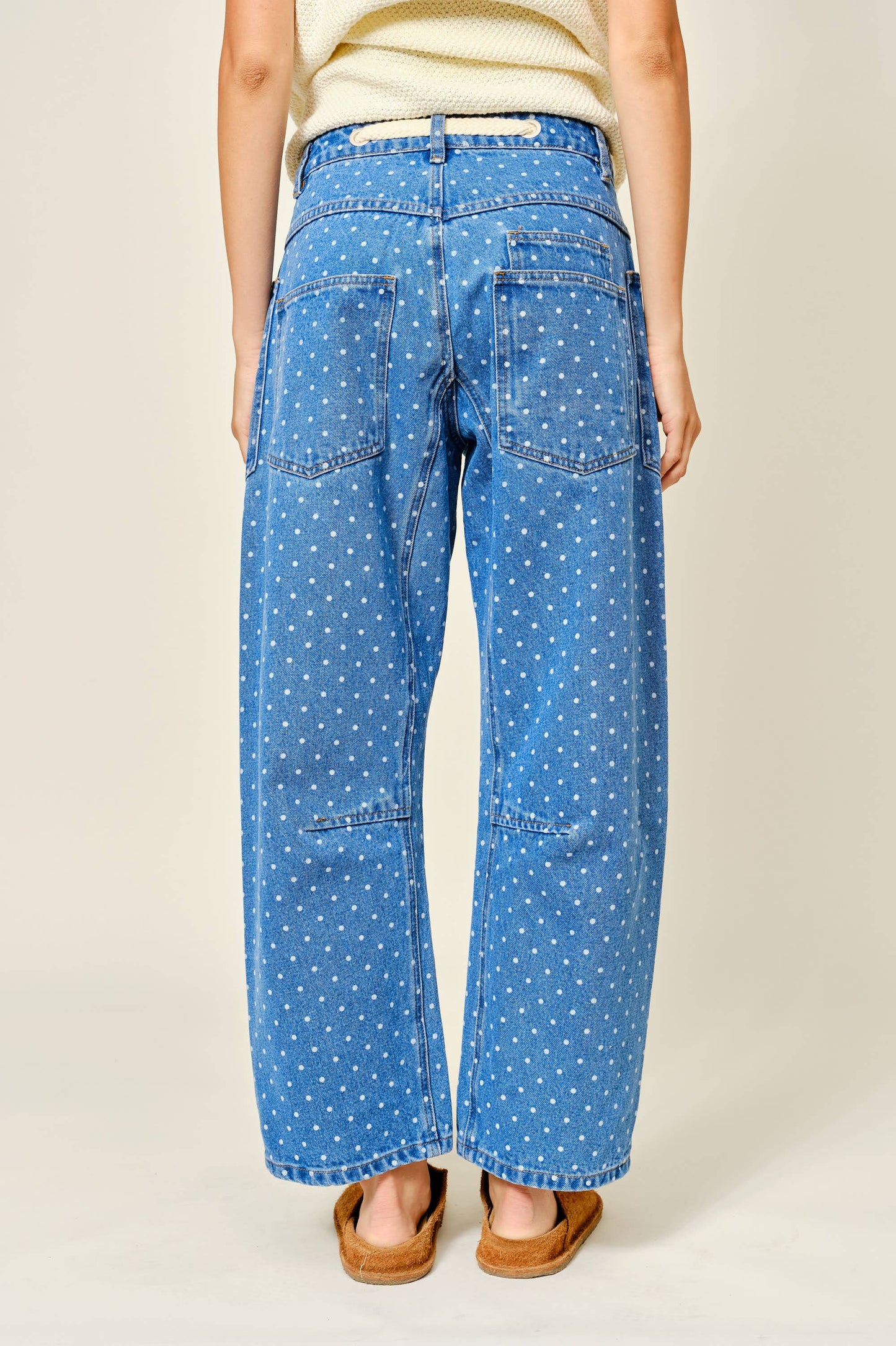 Polka Dot Denim Barrel Jeans